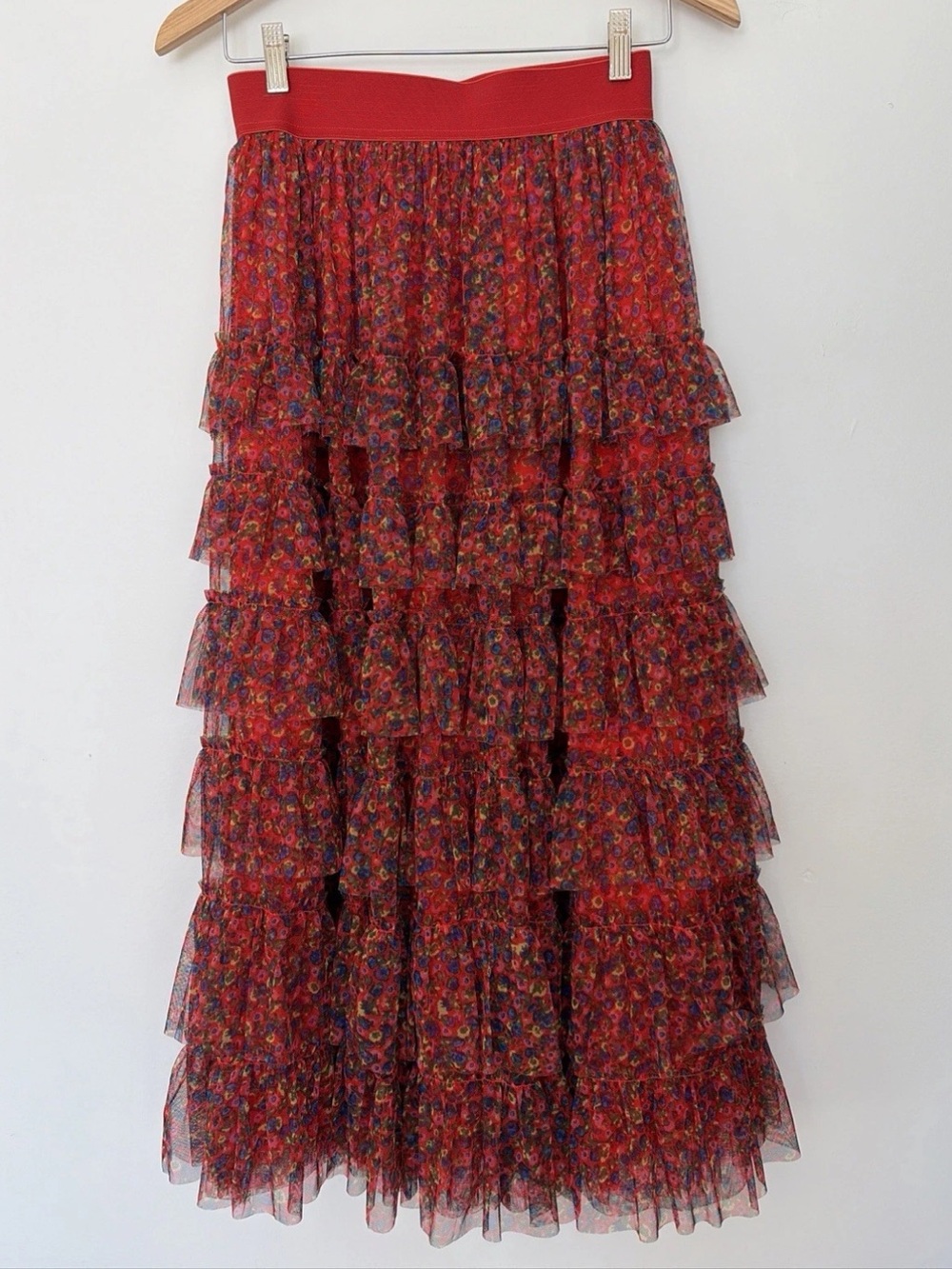 BODEN Rocket Red Ruffle Tulle Midi Skirt Women’s Size 6 NEW Lined Feminine